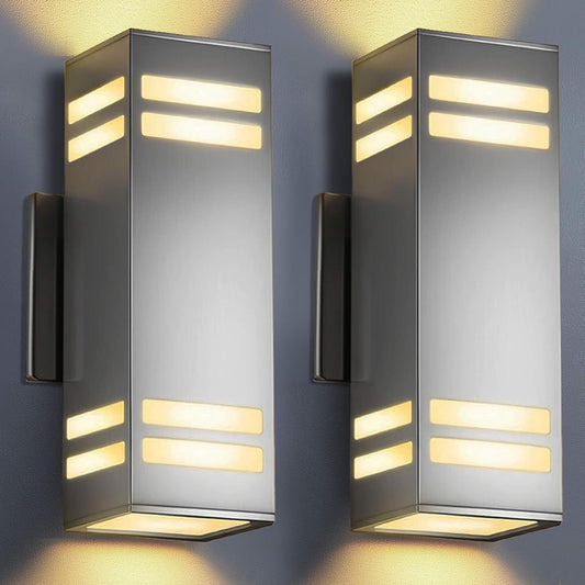KIZON Modern Dusk to Dawn Outdoor Lighting 2 Pack, Stainless Steel Up and Down Sconce with E26 Base, Includes 3000K Bulbs, Waterproof Exterior Lighting Fixtures, Outdoor Lights for House Porch Garage