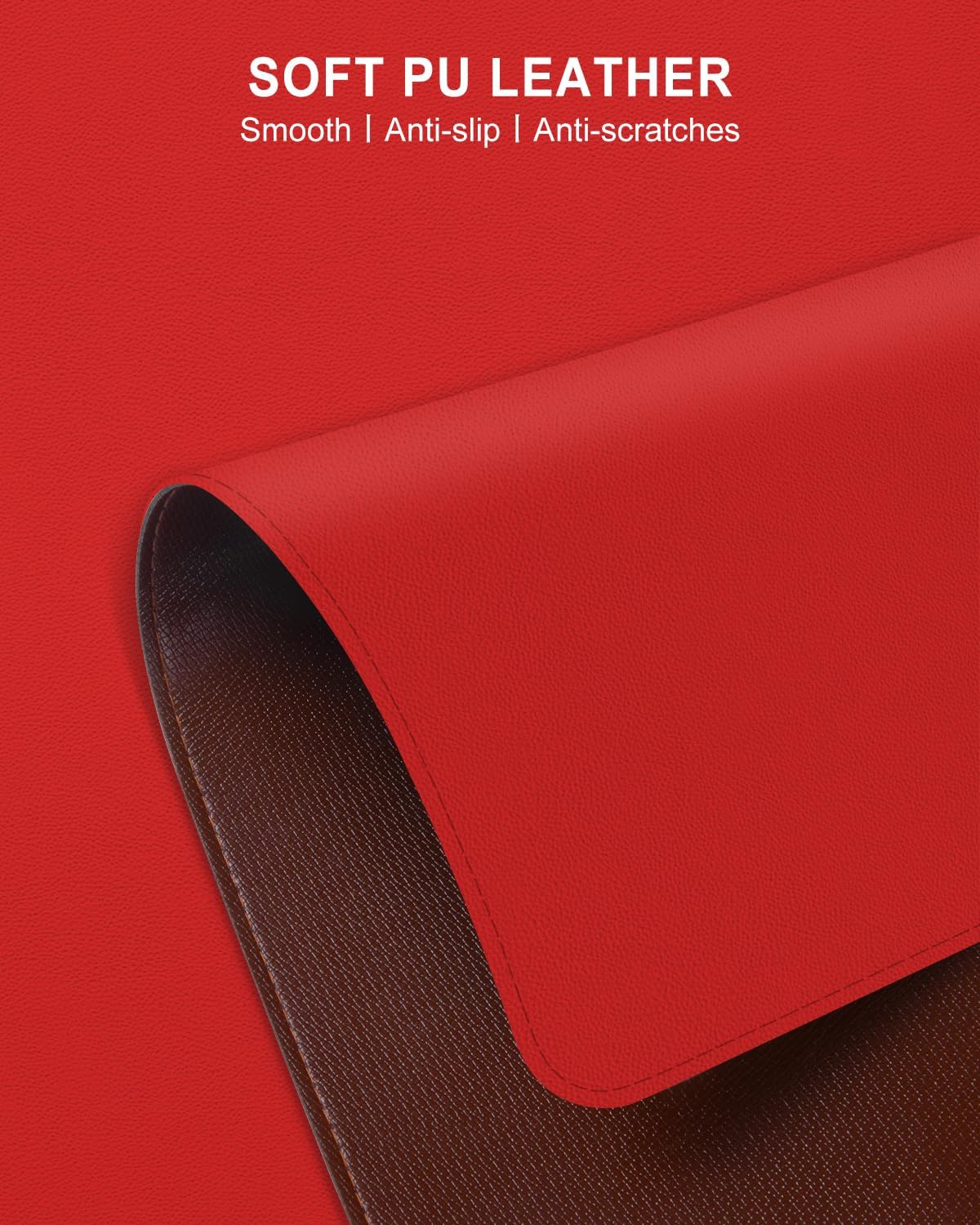 Heated Desk Pad, 31.5" x 13" Leather Non-Slip Warm Desk Pad, Large Mouse Mat with 3 Levels Heating & 3 Hours Auto Shut-Off, Hand and Foot Warmer for Office, Home, Red