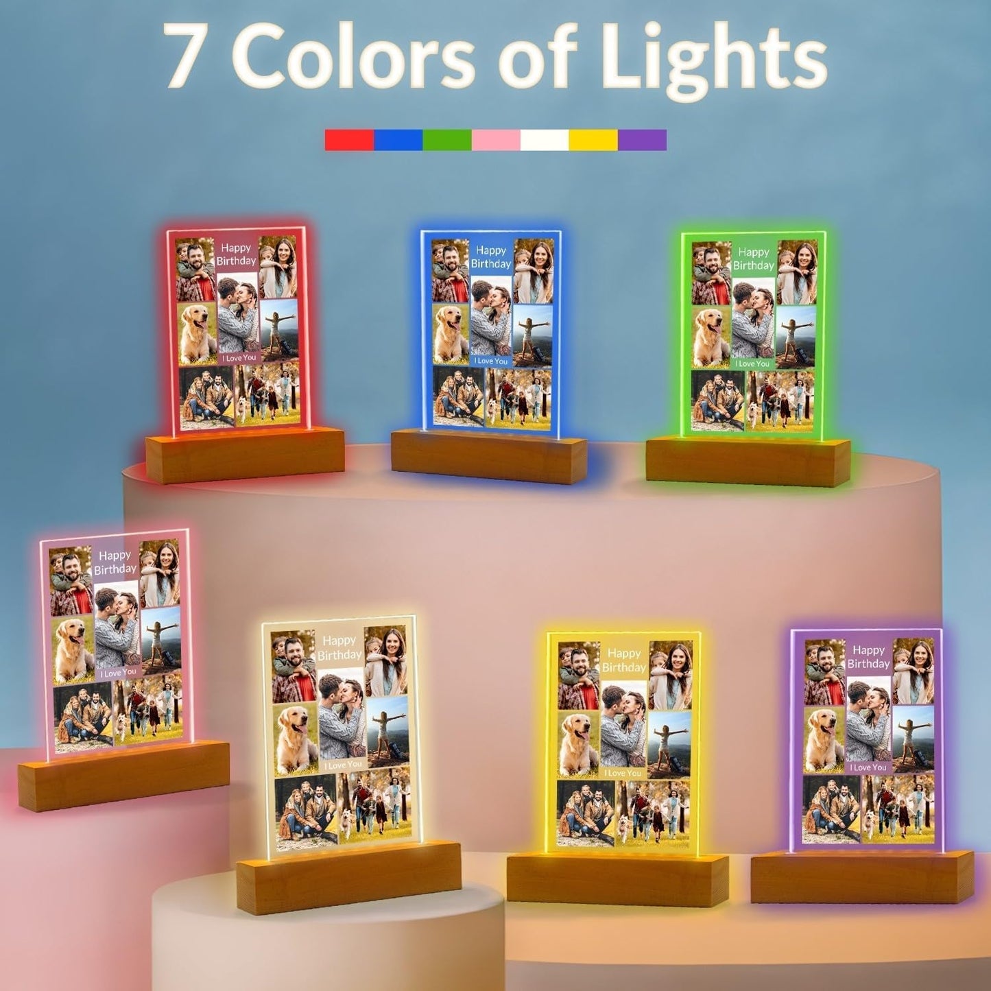 Custom Picture Frames with Photo, Custom Photo Frames with Night Light, Customized Picture Frame, Personalized Valentines Day Gifts for Women Men Her Him Mom Dad Family