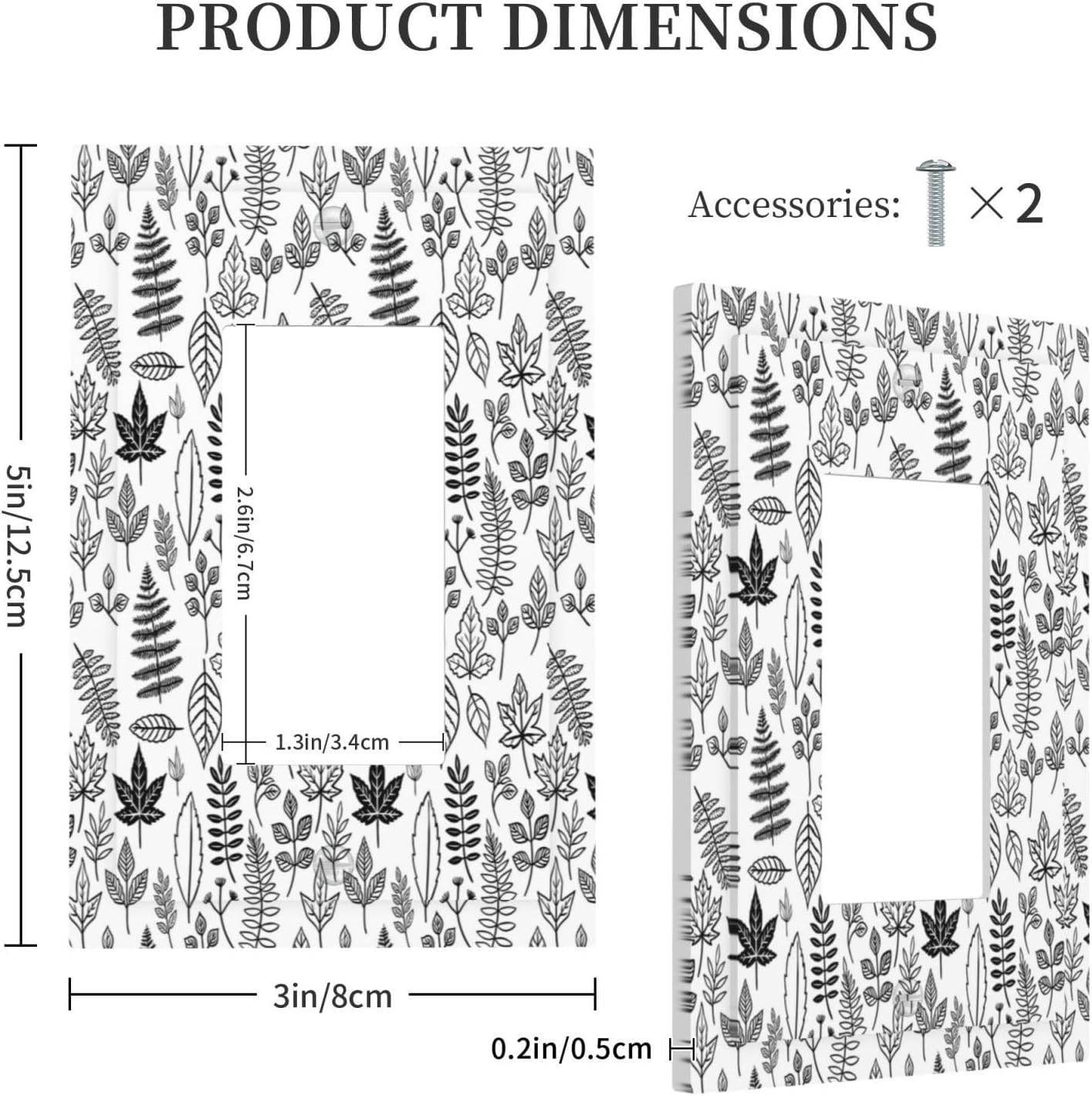 Black White Leaf Wheat Maple Leaf Plant Decorative Outlet Covers 1 Gang Single Rocker Light Switch Cover Plate Wall Plates GFCI Faceplate for Bedroom Bathroom Decor