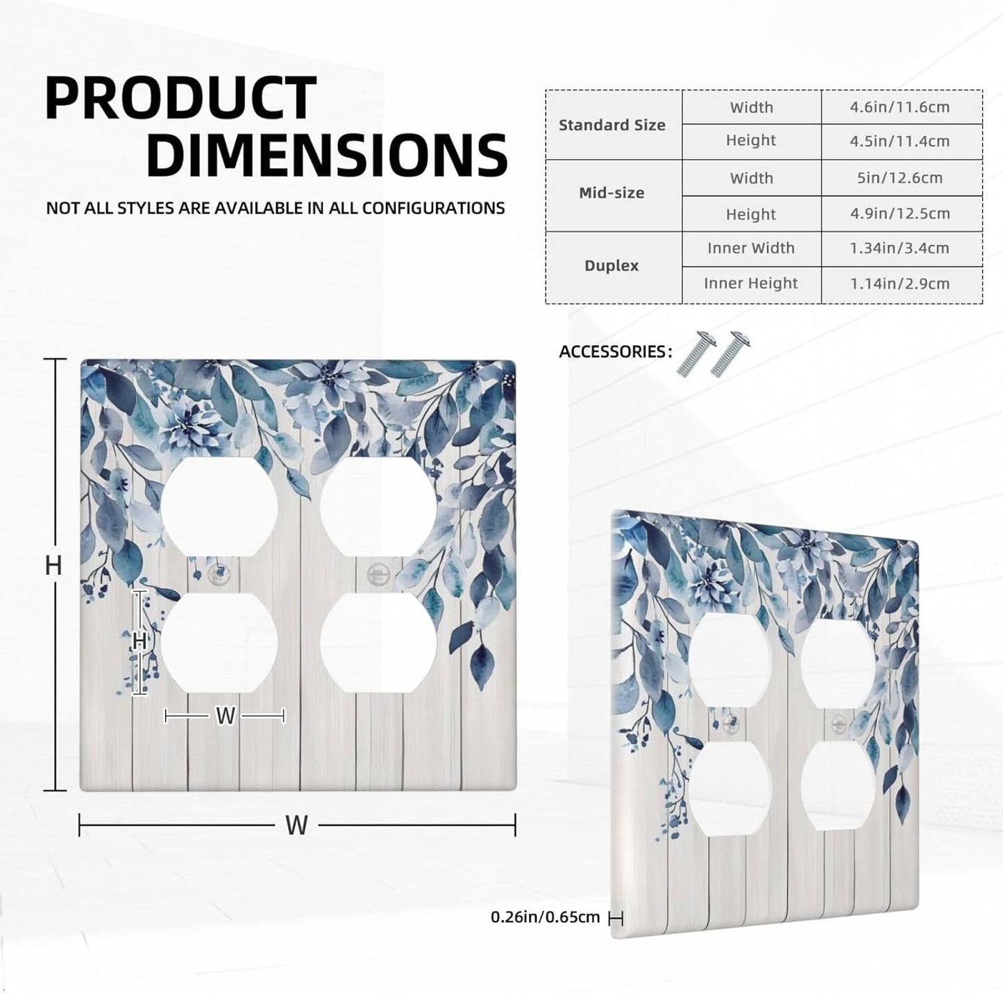 Eucalyptus Rustic Watercolor Plant Outlet Covers 2 Gang Double Duplex Decorative Light Switch Covers Electrical Wallplates Socket Faceplate For Farmhouse Home Decor