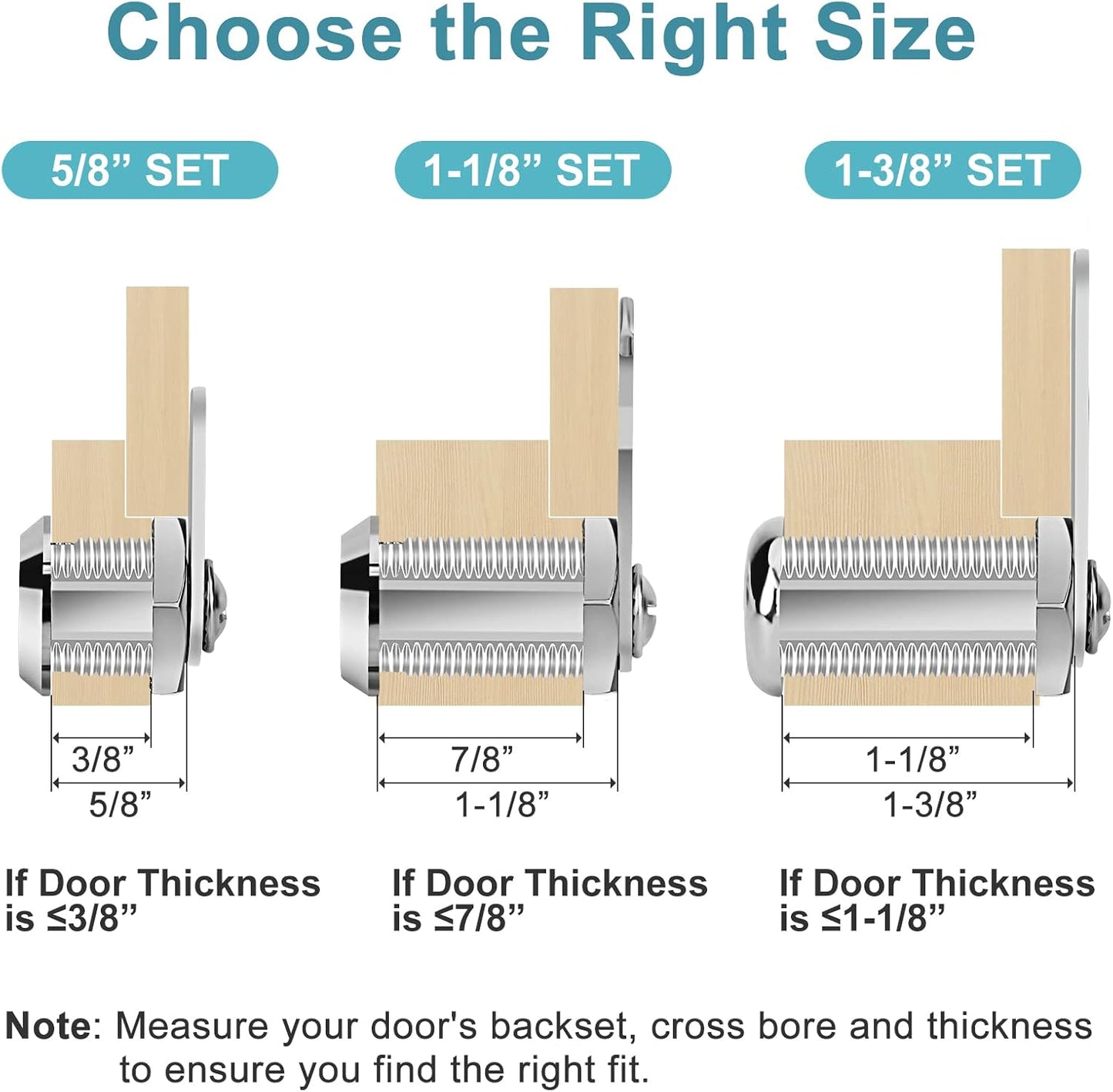 Cabinet Cam Lock Keyed Alike, 1-1/8'' (Length) Cylinder Fits on 7/8'' Max Panel Thickness, Secure File Drawer Mailbox RV Storage Replacement Set, Chrome-Finish Zinc Alloy (1-1/8 Inch 2Pcs)
