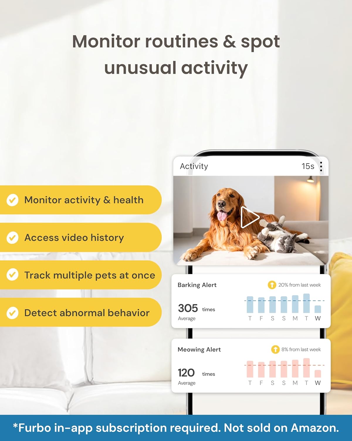 Furbo 360° Dog Camera + Mini 360° Cam [New Subscription Required at Setup] 2-Camera Bundle Nanny Pro Subscription: Dog Safety Alerts, Pet Camera with Speaker, Phone App & Night Vision
