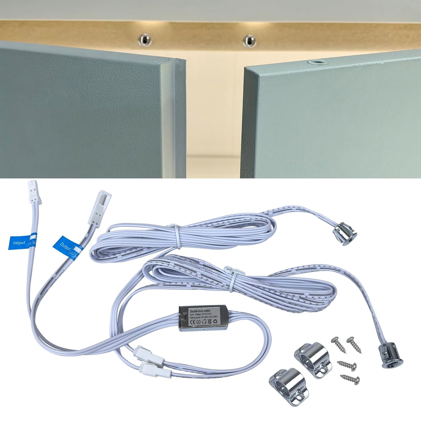 Door Open Automatic Turn On/Off Light Switch, 12V/24V Motion Sensor with 6ft Extension Cable for Cabinet Closet Wardrobe (Double Sensors)