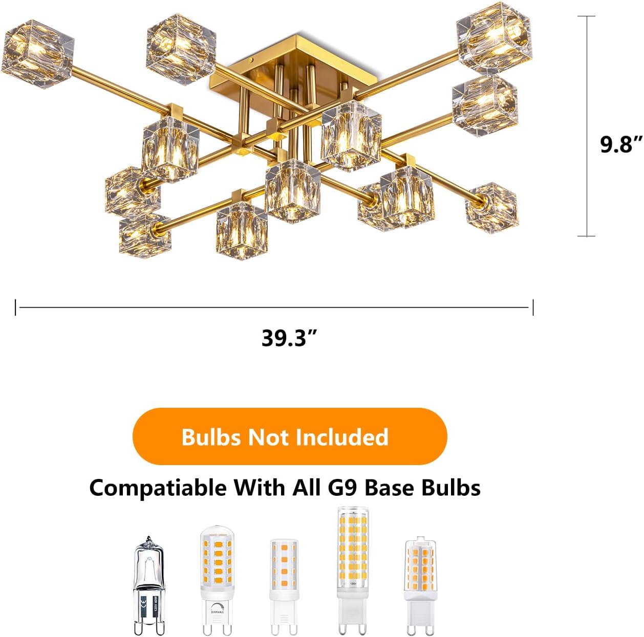 Semi Flush Mount Ceiling Light Fixture,13-Lights Modern Gold K9 Crystal Chandeliers,Farmhouse Light Fixtures Ceiling Sputnik Lights for Bedroom,Living Room,Dining Room,Kitchen,Entryway