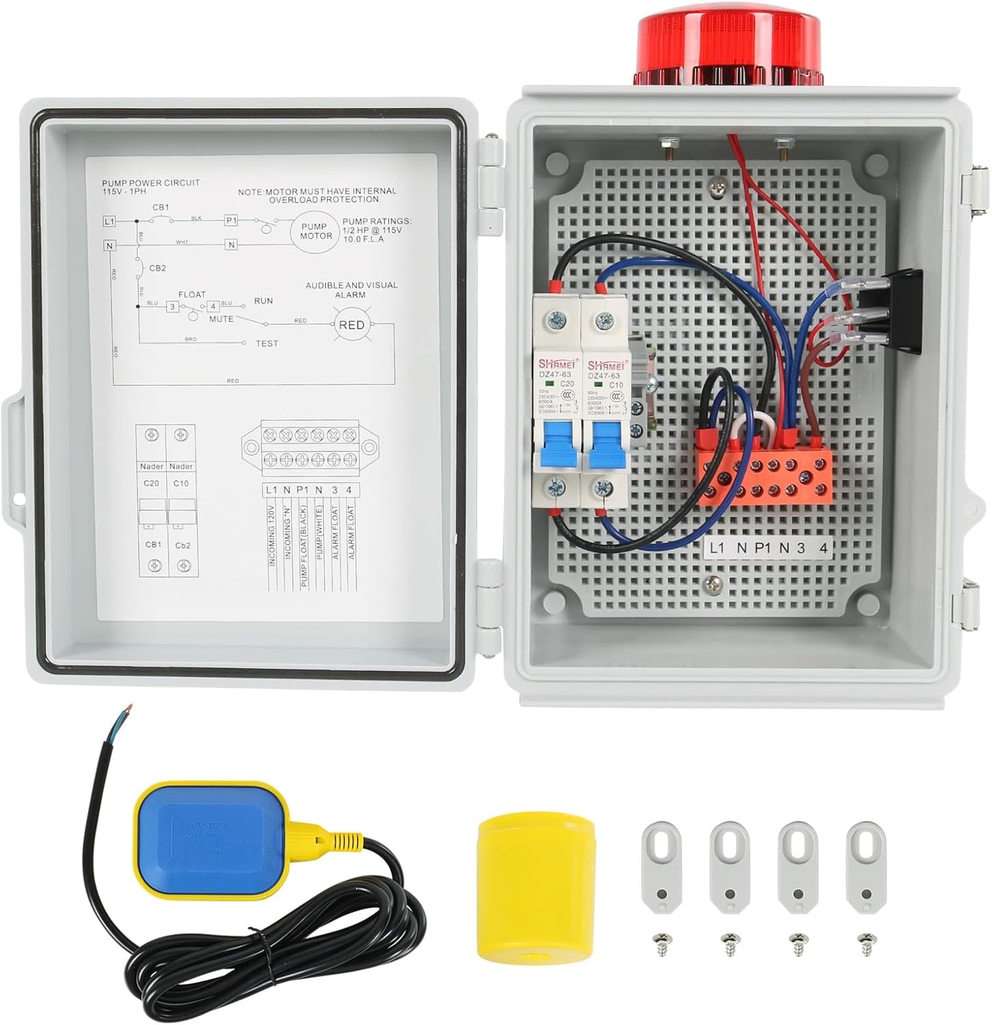 JDMSPEED Sump Pump High Water Septic Tank Alarm with Bright Flashing Light 110 db Alarm IP67 Casing