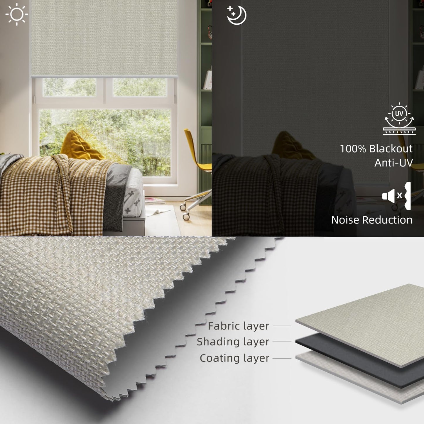 SmartWings Motorized Roller Shades Work with Homekit, Alexa Google, 100% Blackout Smart Blinds for Windows, Cordless Remote Control Window Shades, Vigor Cream, Customized Size