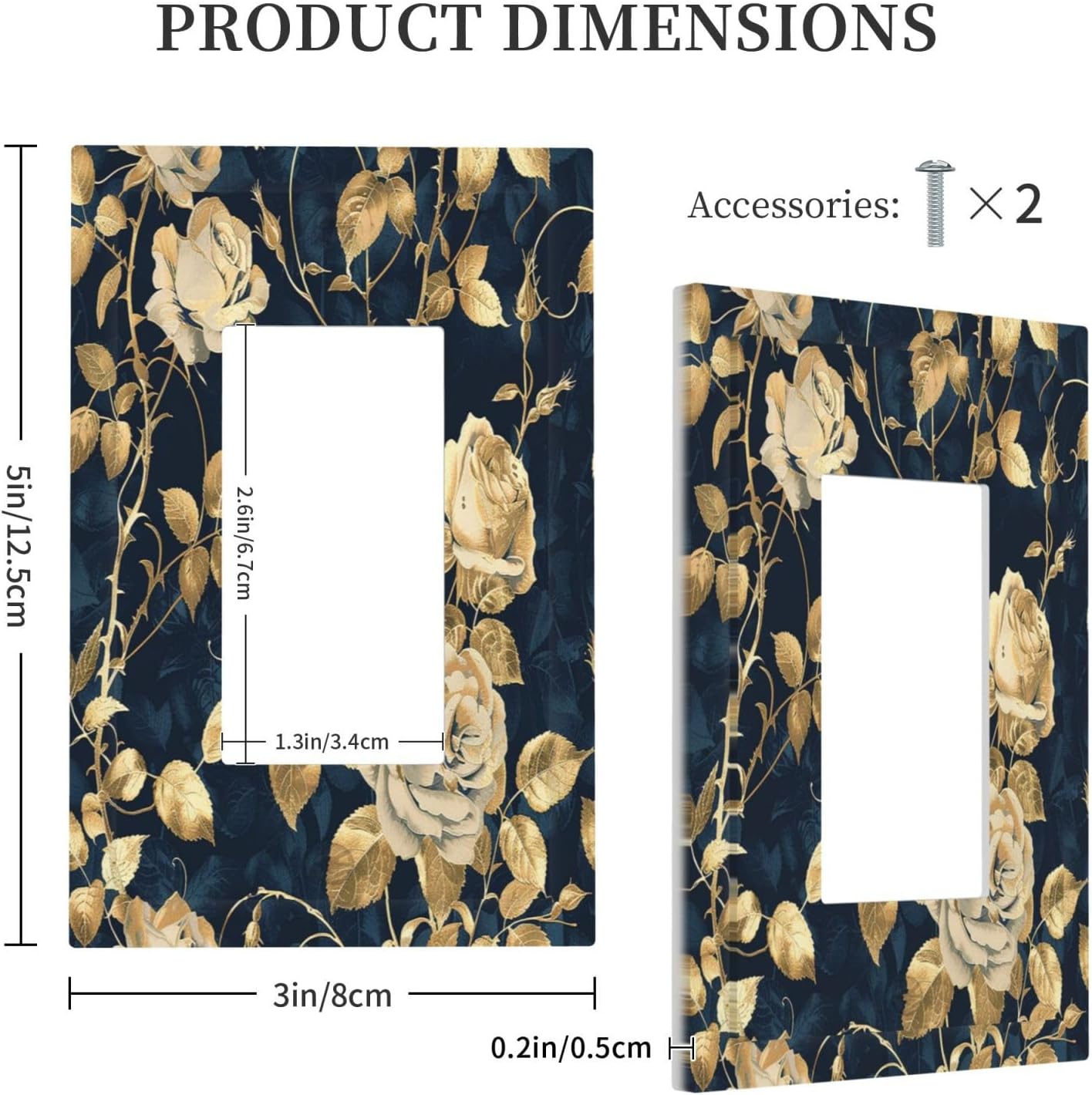 Decorative Outlet Covers Boho Vintage Floral Golden Flower Dark Blue Background 1 Gang Single Rocker Light Switch Cover Plate Wall Plates GFCI Faceplate for Bedroom living Room Decor