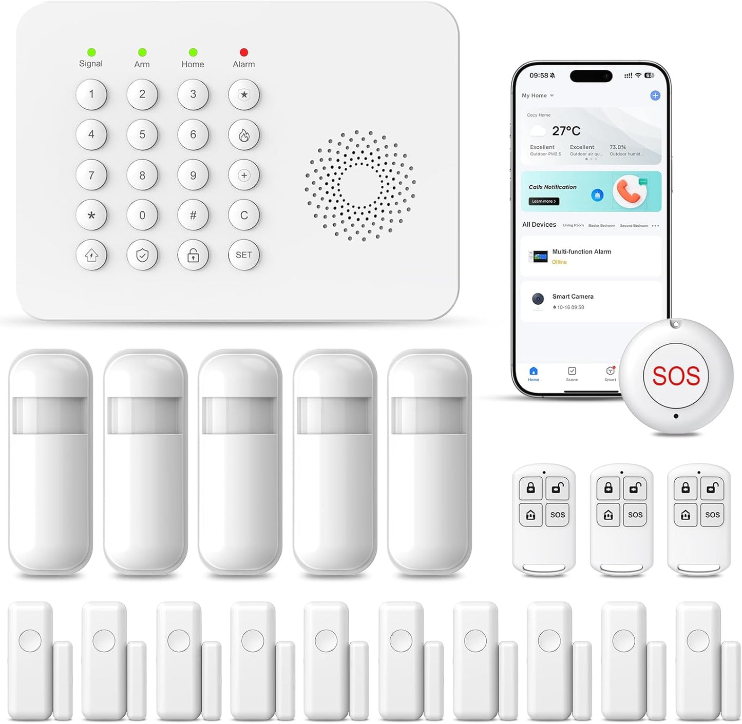PGST Smart Home Alarm System,Wireless Home Security Systems,20 Piece DIY Expandable Door Alarm/Motion Sensors with 4G SMS/Phone App Instant Alert,24/7 Professional Monitoring for Villa,Kids Safety