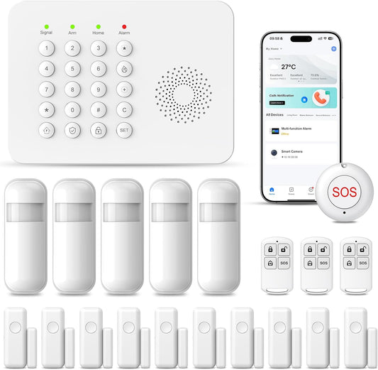 PGST Smart Home Alarm System,Wireless Home Security Systems,20 Piece DIY Expandable Door Alarm/Motion Sensors with 4G SMS/Phone App Instant Alert,24/7 Professional Monitoring for Villa,Kids Safety