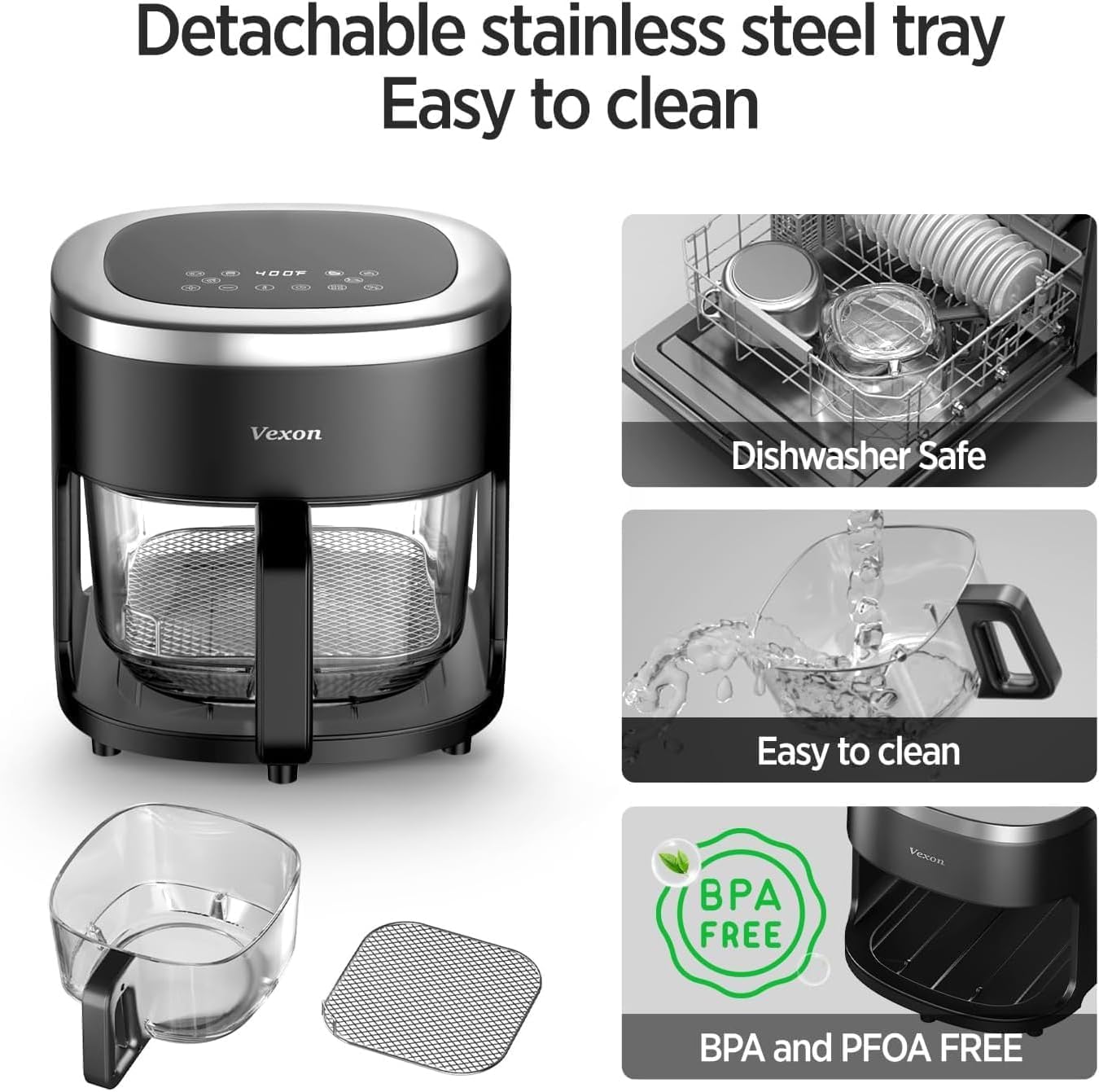 6-IN-1 Glass Air Fryer with 4.5 QT Capacity,Air Fry, Roast, Reheat, Dehydrate, Air Crisp Technology,Nonstick & Dishwasher Safe Basket,97% Less Oil,Features Digital Timer1