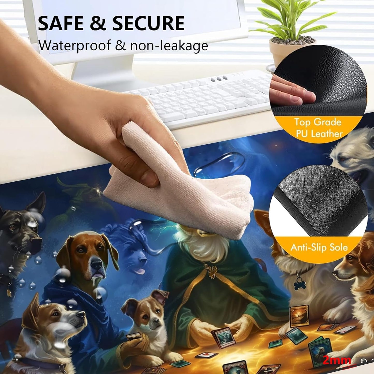 Heated Mouse Pad with 3 Levels Heated & 3 Hours Auto Shut-Off Mouse Pad for Warming Hands in Office Home, 31.5" x 13"Large Safe Desk Mat Hand Warmer，Dog Cards