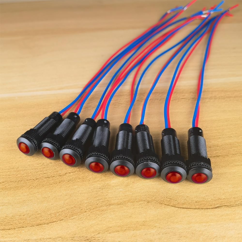 8pcs Red LED Indicator Pilot Light 110VAC Mounting Hole Size 8mm(Flame Retardant Plastic Shell)