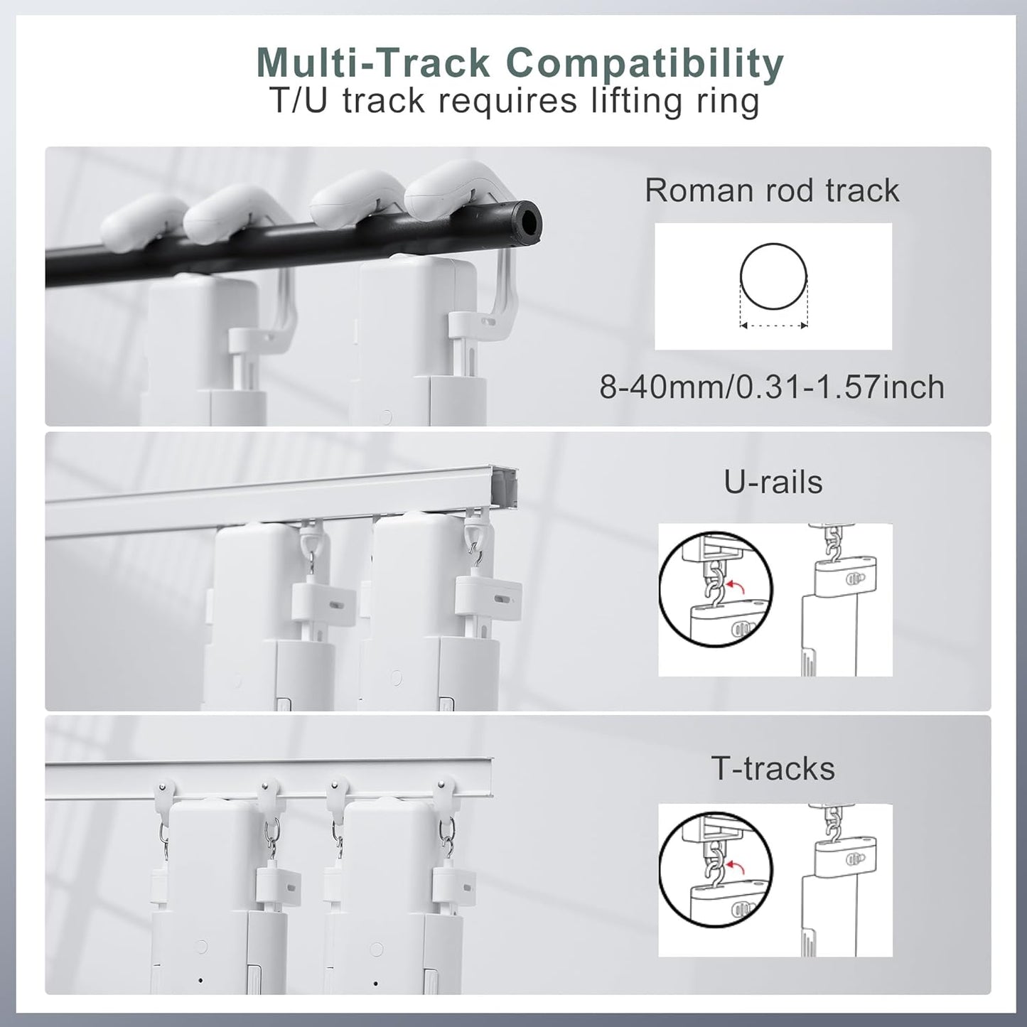 Automatic Curtain Opener 2 Pack: Smart Electric Curtains Closer Robot with Remote Control｜No Drill Quiet Motor｜Compatible for Roman Rods, T & U Tracks｜Long-Lasting Battery for Bedroom & Home