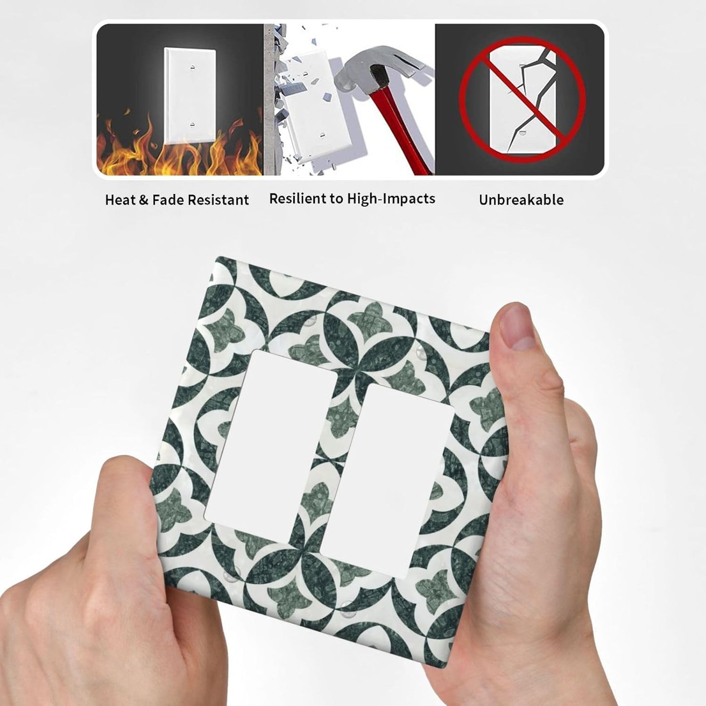 Green Luxury Modern Cubic Marble 2 Gang Double Rocker Decorative Light Switch Covers Electrical Faceplate Switch Plates for Bathroom Kitchen Home