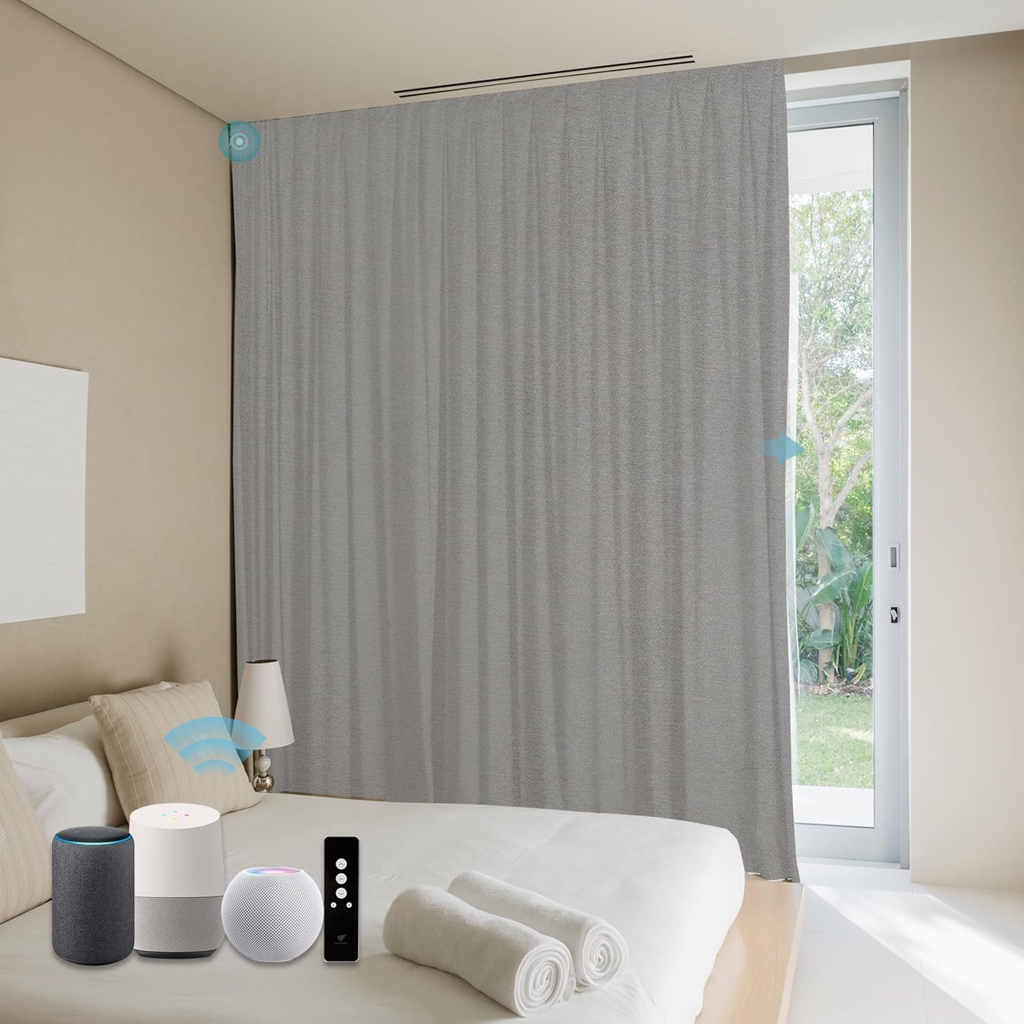 SmartWings Automatic Curtain Opener with Drapery, Motorized Vertical Blinds with Remote, Electric Closet Doors Sliding Panels Compatible with Alexa Google Homekit, 90% Blackout Sierra Grey