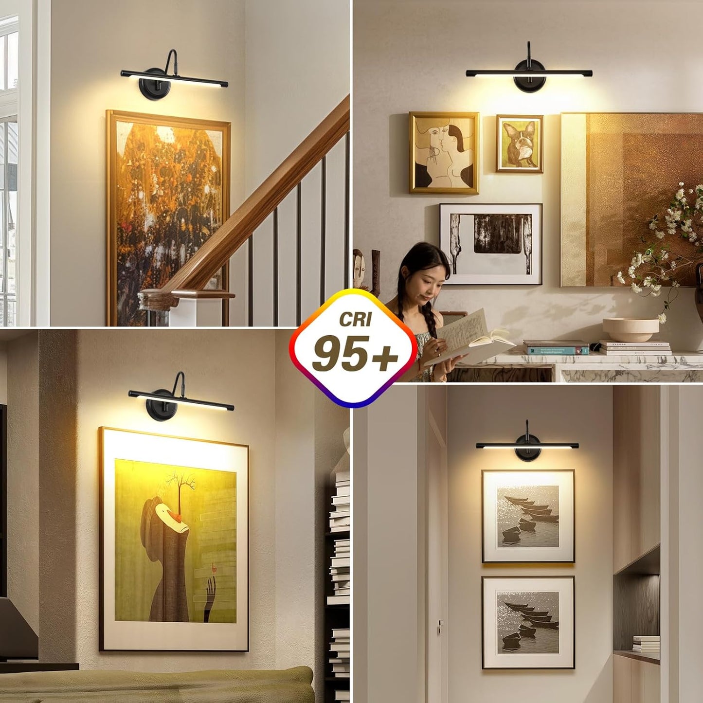 JOOSENLUX Picture Lights for Paintings Hardwired 16.5" Inch Long Dimmable Black Wall Lights with Adjustable Lighting Direction 110V 3000K