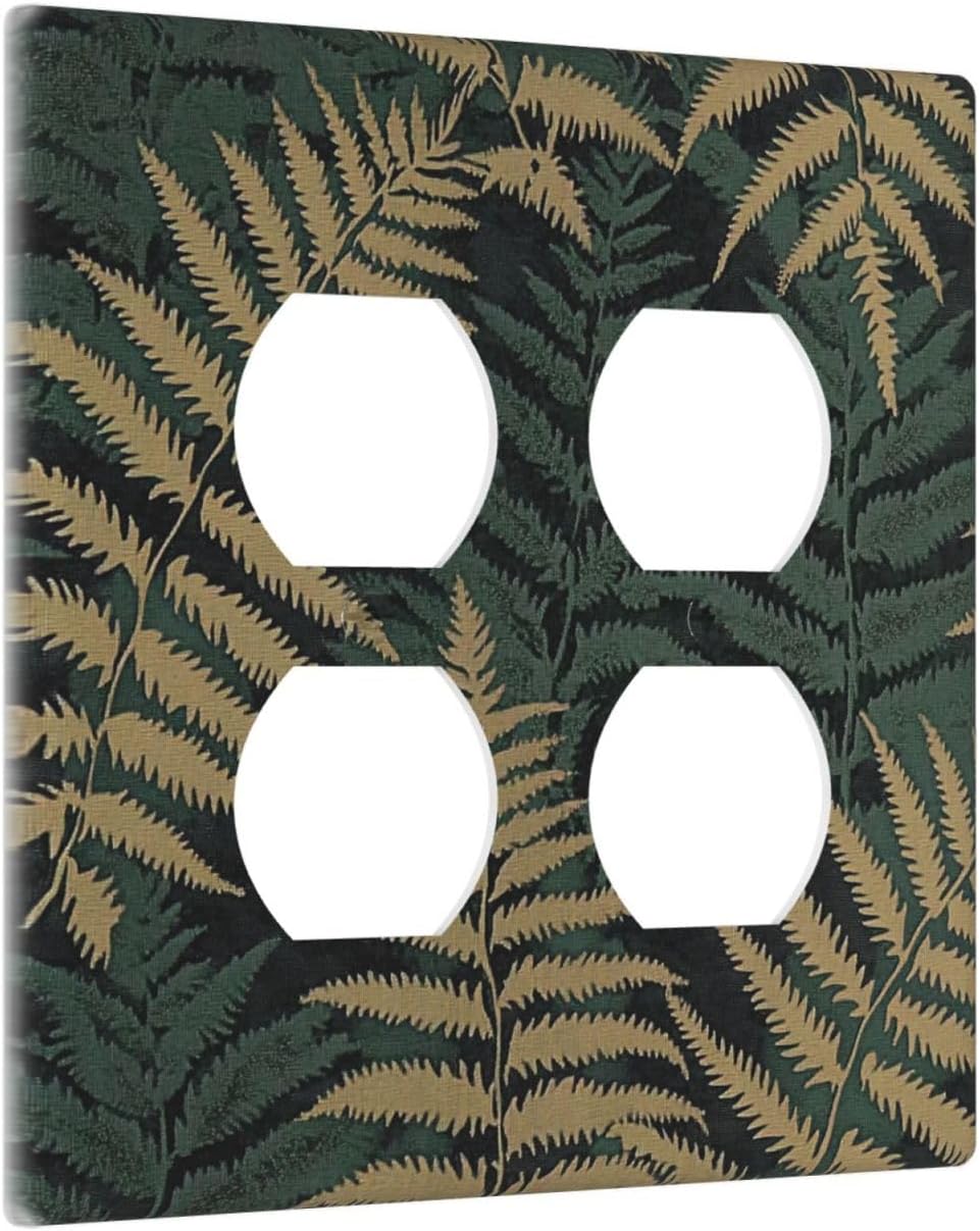 Outlet Covers Botanical Fern Green Leaf Forest 2 Gang Double Duplex Decorative Light Switch Covers Electrical Wallplates Socket Faceplate For Bed Room Home Decor
