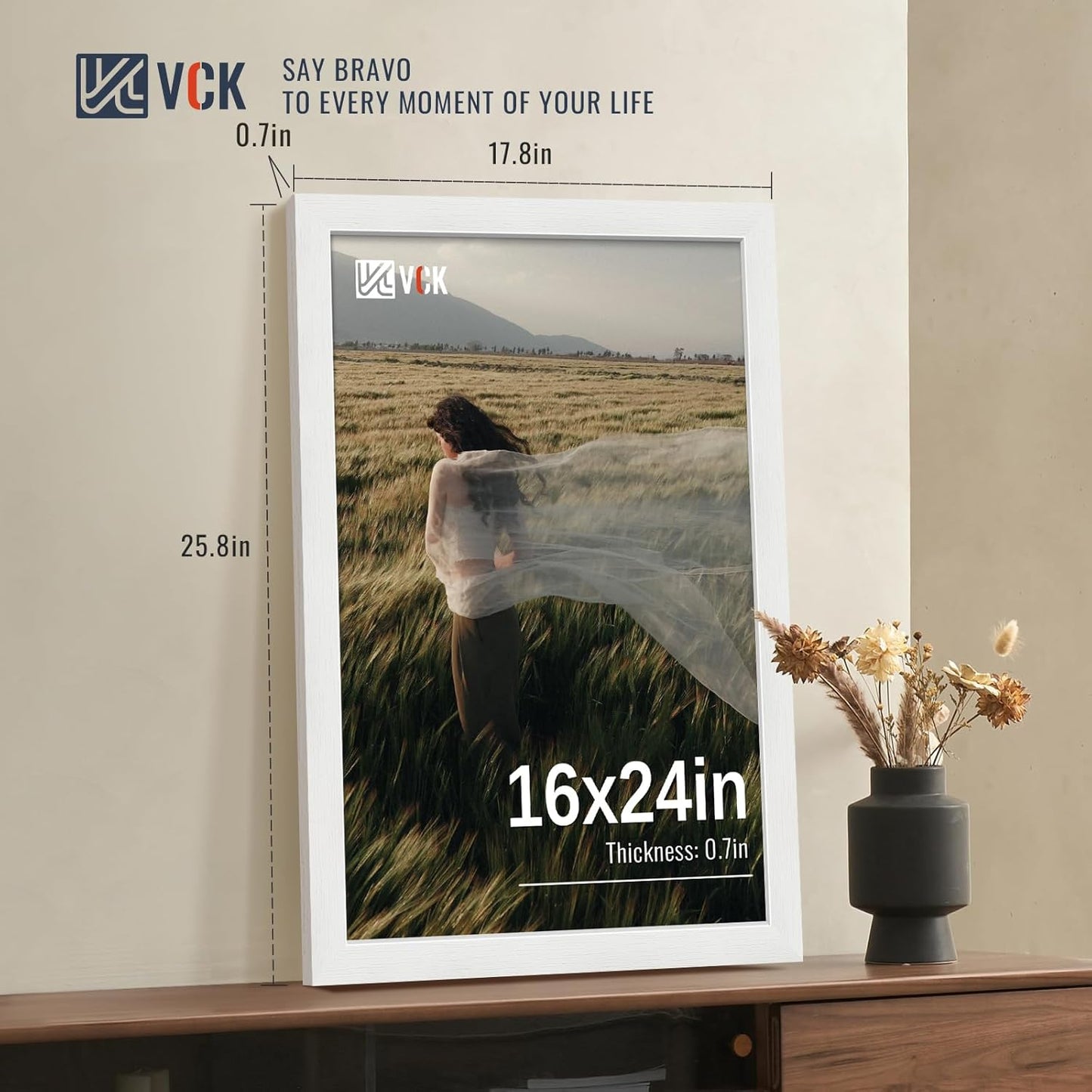 VCK 16x24 Poster Frames white Set of 6, Wide Border Wood Picture Frame, Multi-Directional Display Family Photos, Office Prints, Studio/Gallery Artwork, Woodgrain Series, Wall Hanging