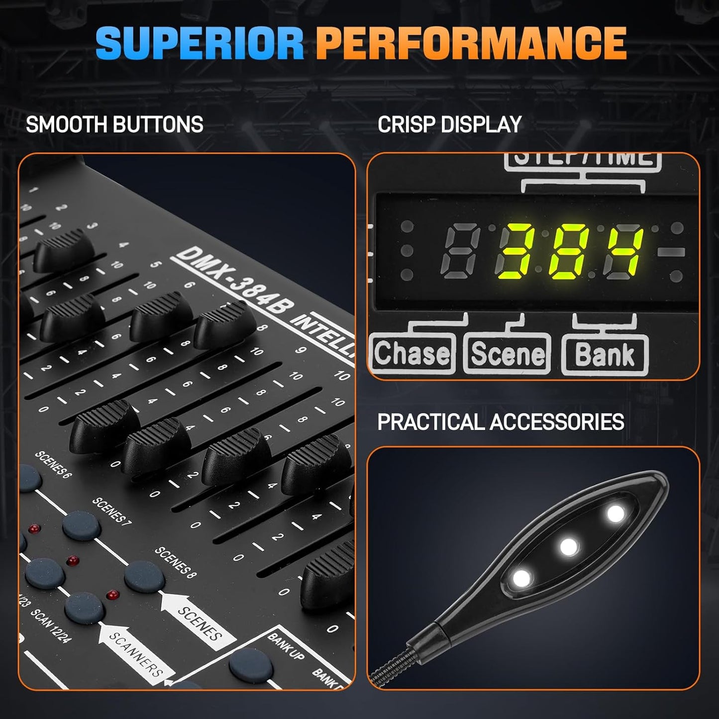 DMX 384 Channel Lighting Controller with DMX512 Protocol Compatible with Moving Head Light, DMX Operator Console with MIDI Control for DJs, Stage, Party, Club, Theater Lighting