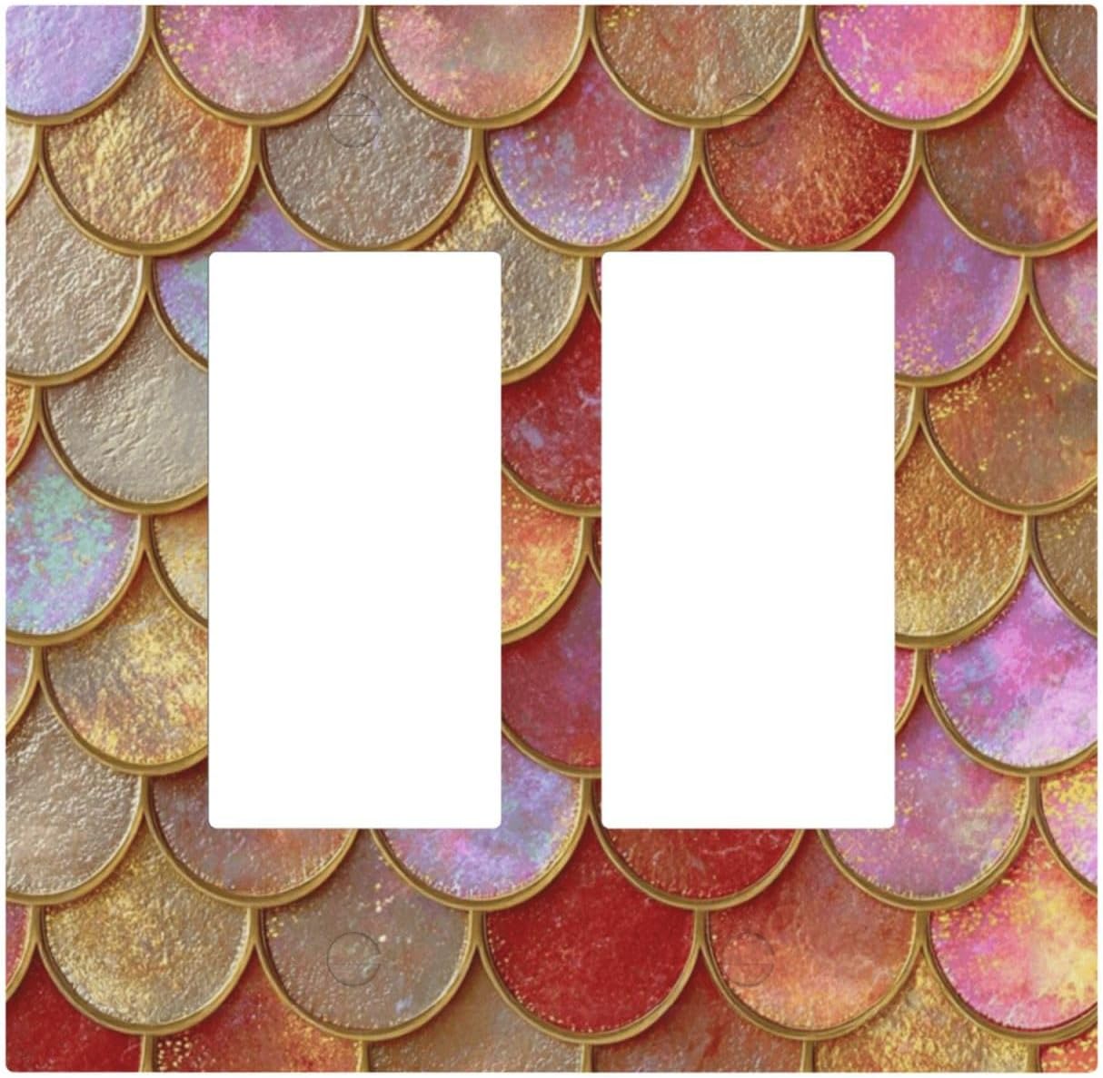 Mermaid Glitter Scale Rainbow Gold Fish Scales Decorative Outlet Covers 2 Gang Double GFCI Rocker Electrical Wall Panels Light Switch Cover Plate for Bed Room Home Decor