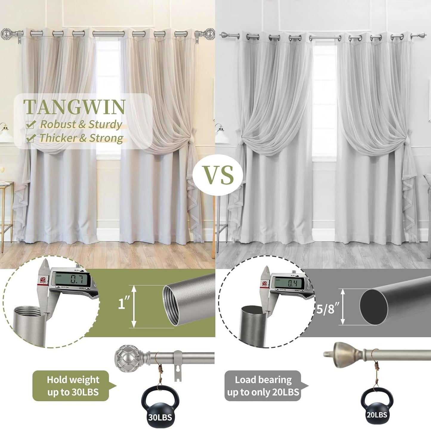 Silver Farmhouse Curtain Rods for Windows:Heavy Duty Adjustable Curtain Rod for Bedroom Living Room,Boho Decorative Rustic Drapery Rods with Vintage Coastal Finial,Antique Silver 2 Pack 36-88"