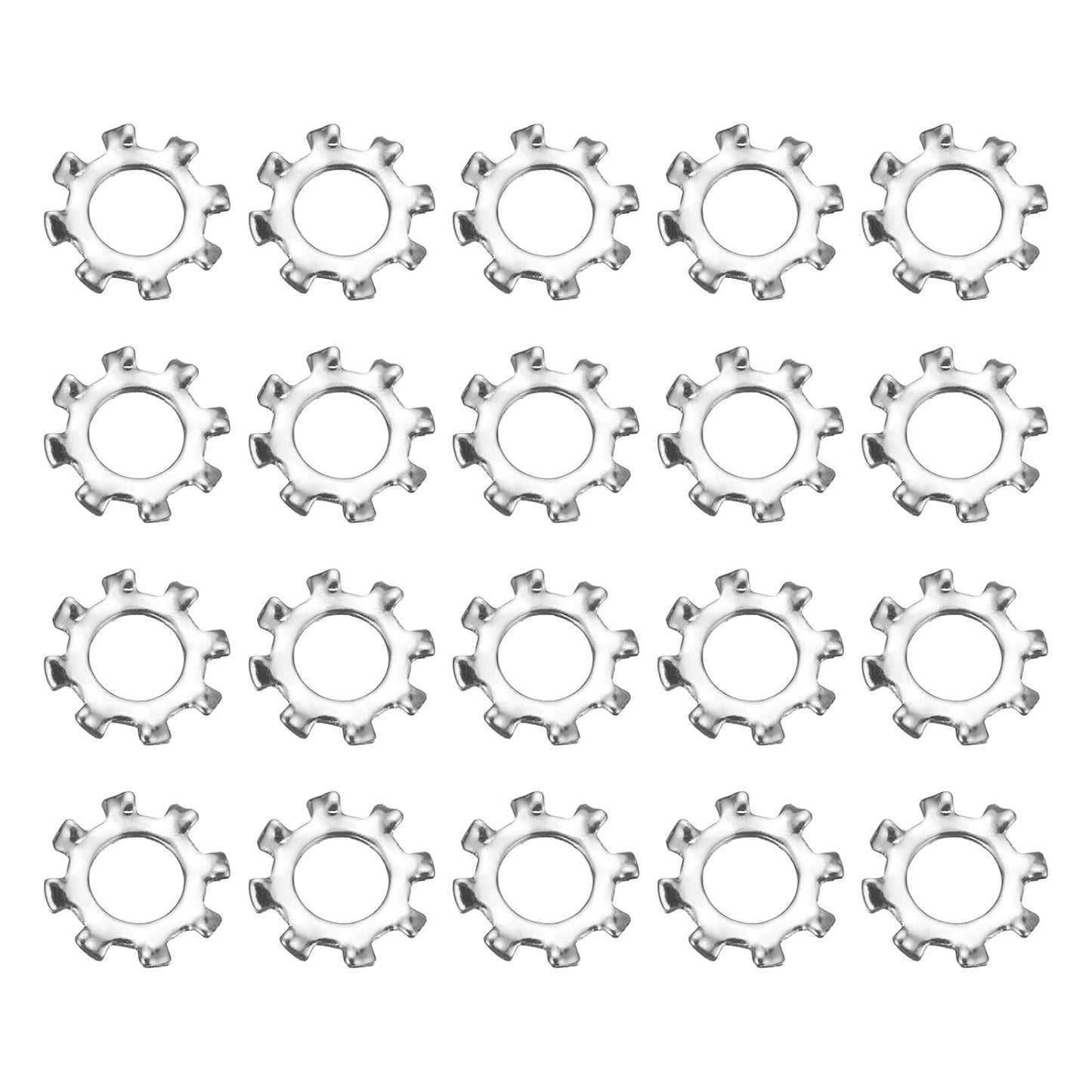 uxcell 100Pcs 10# External Tooth Lock Washer, 304 Stainless Steel Multi-Tooth Star Washer Locking Fastener, Silver Tone