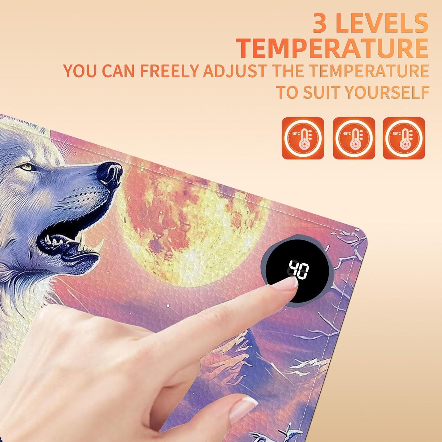 Heated Mouse Pad, Warm Desk Pad, Keyboard Mat 31.5 x 13 Inch Large Size Intelligent Fast Heating, 3 Speed Adjustable, Timed Auto Power Off for Game Office Home,Wolf Howling Under The Moon