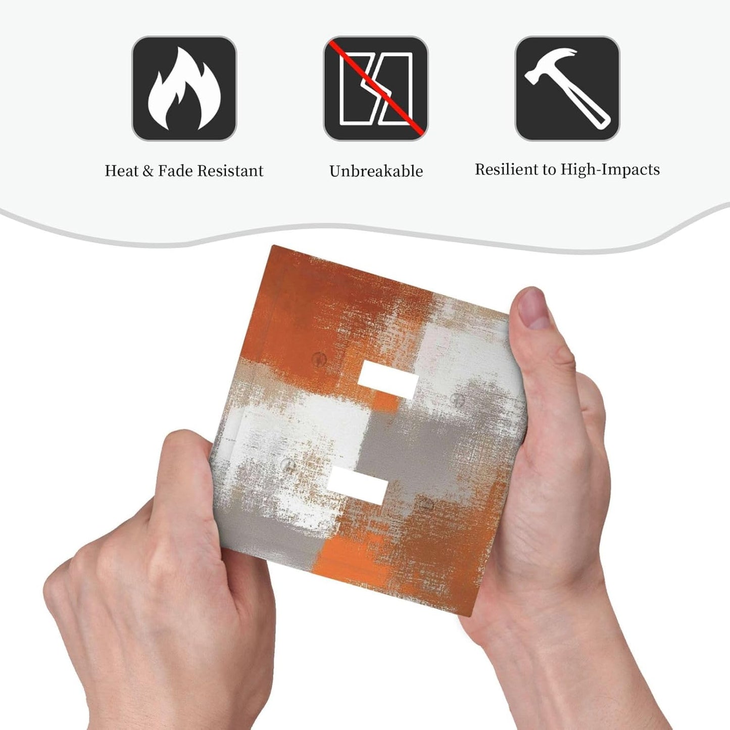 Orange Grey Abstract Art Oil Painting Decorative Switch Plates 2 Gang Double Toggle Outlet Light Switch Cover Wall Plate Electrical Faceplate For Home Farmhouse Decor