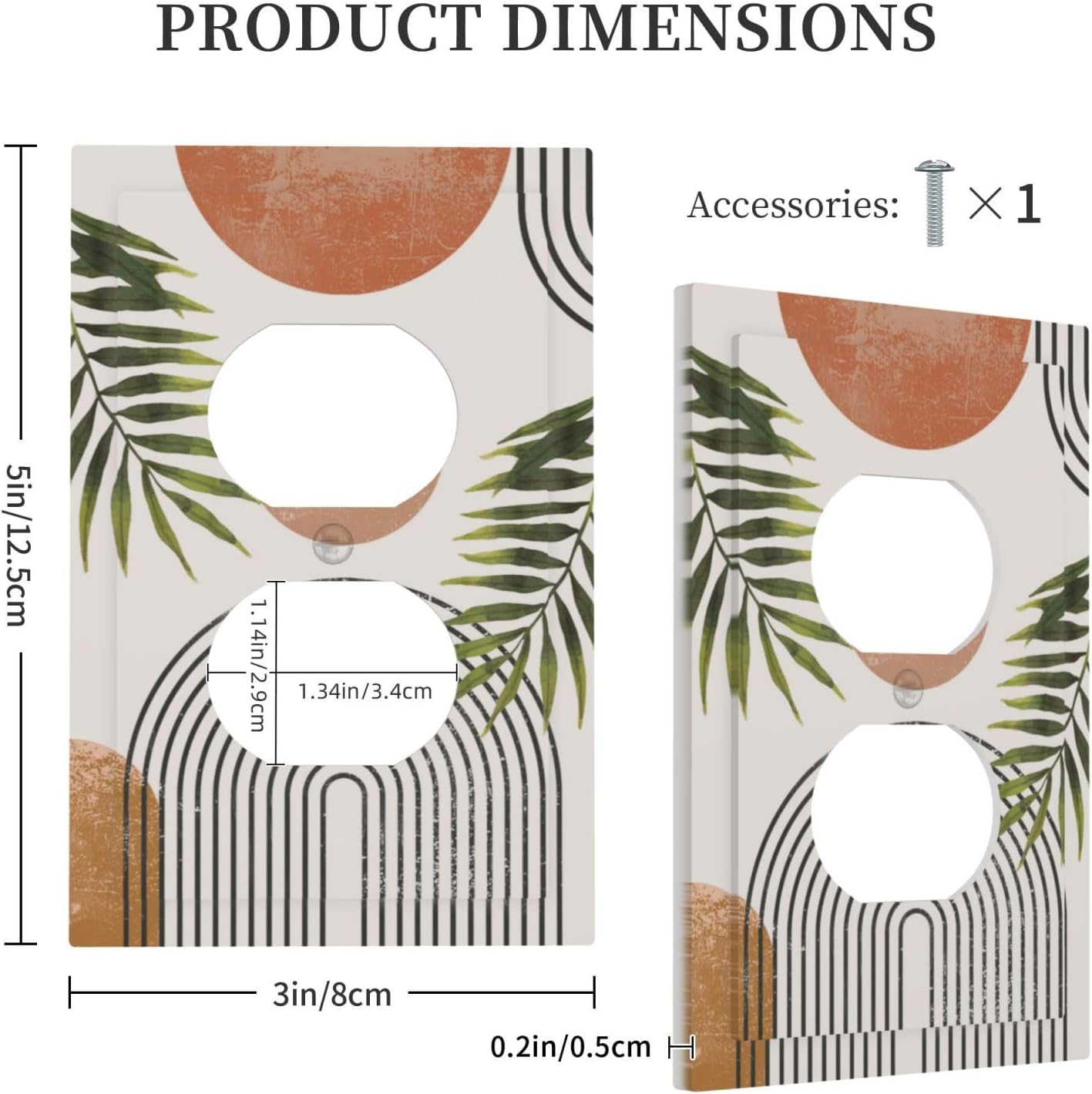 Beautiful Boho Mid Century Large Archs Sun Leaves Plants Outlet Covers 1 Gang Duplex Light Switch Cover Decorative Switch Plates Electrical Receptacle Faceplate Wall Plate for Bedroom Living Room Home