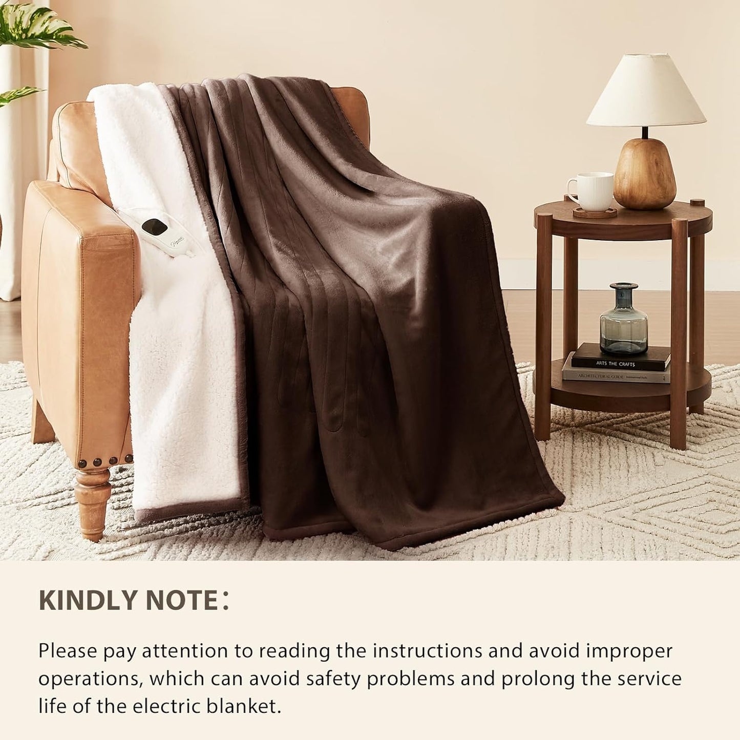 Homemate Electric Heated Blanket King Size - 100"x90" Heating Blanket King Size Dual Control 1/2/4/6/8 Hours Auto-Off 10 Heat Level Over-Heat Protection Flannel Sherpa ETL Certification