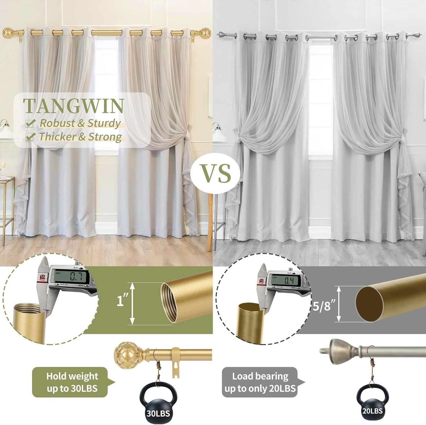 Gold Adjustable Curtain Rods for Windows:18-45 Inch Farmhouse Heavy Duty Curtain Rod for Bedroom Living Room,Boho Decorative Rustic Drapery Rods with Vintage Coastal Texture Finial,Brass Gold