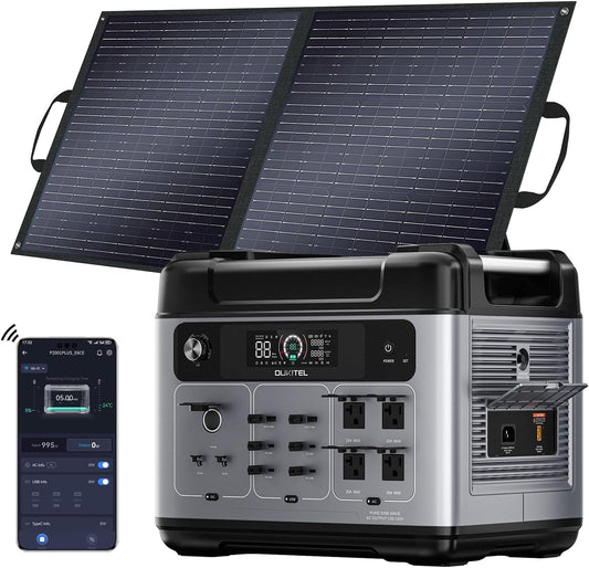 OUKITEL P2001 Plus 2400W Solar Generator with 100W Solar Panel, 2048Wh Solar Power Station with 4 AC Outlets(5000W Peak), 1.5H Full Charging, APP Control Battery Backup for Home, Camping & RVs