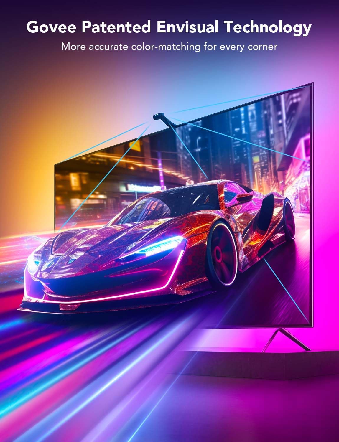 Govee Envisual TV Backlight T2 with Dual Cameras, 16.4ft RGBIC Wi-Fi LED Backlights for 75-85 inch TVs, Double Light Beads, for Home Decorations, Smart App Control, Music Sync