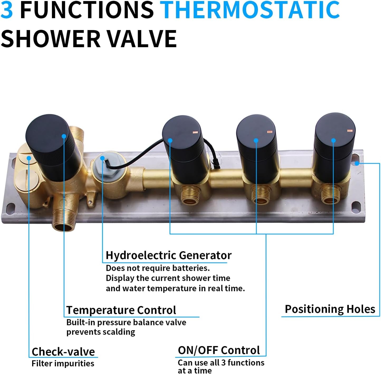 Brass Temperature Shower Diverter Valve Matte Black 3 Way Outlets Concealed Digital Display Shower Mixer Valve Kit Bathroom Shower Diverter On Off Flow Control Replacement Valve