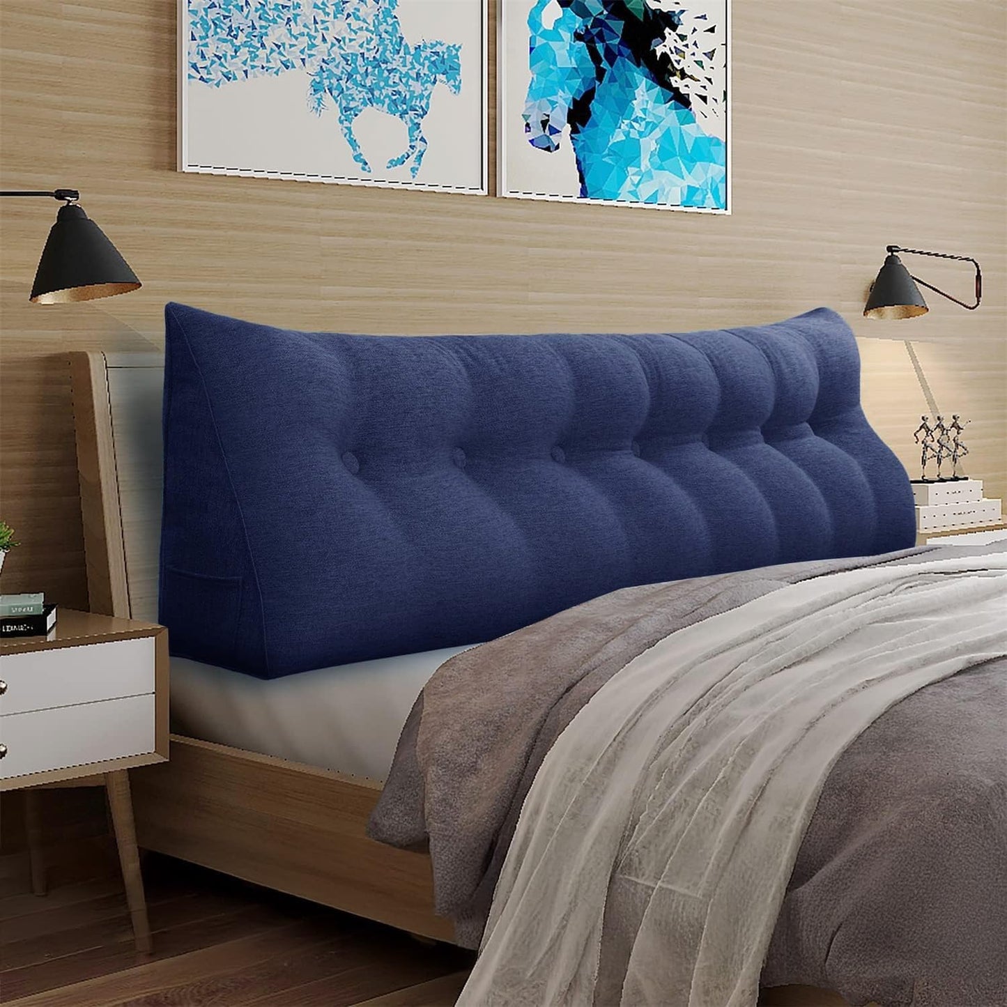 WOWMAX Headboard Wedge Pillow King Triangular Headboard Pillow Bed Wedge Pillow for Headboard Wedge Pillow Headboard for Daybed Bunk Bed Large Bolster Pillow for Bed with Removable Cover, Blue