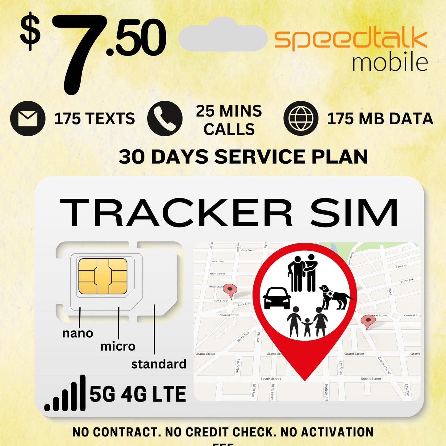 SpeedTalk Mobile GSM SIM Card for 5G 4G GPS Trackers - Pet Kid Senior Vehicle Tracking Devices - 30 Day Service| USA Coverage Canada & Mexico Roaming