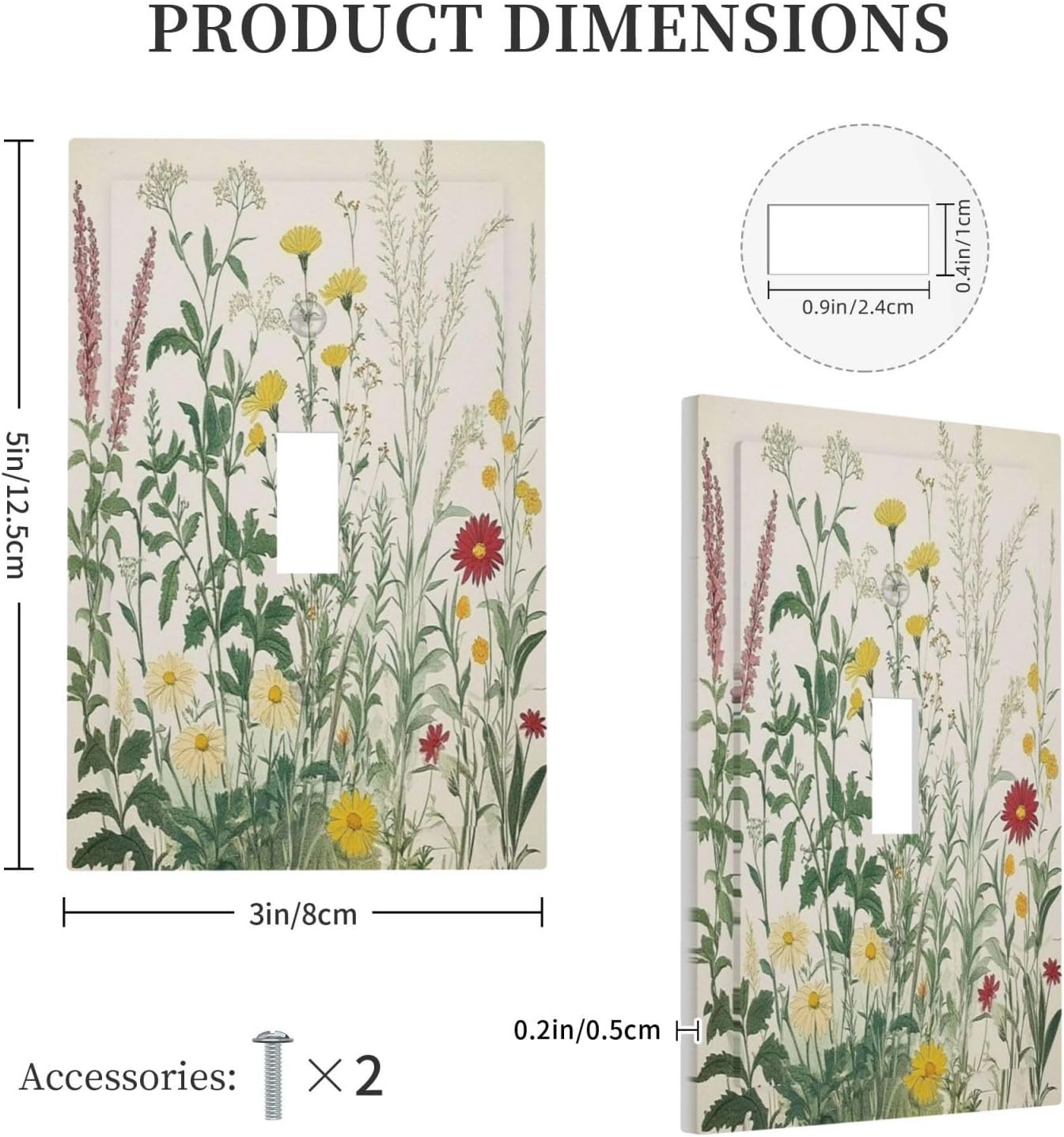 Rustic Wildflower Green Plants Daisy Floral Decorative Light Switch Cover 1 Gang Single Toggle Device Electrical Faceplate Switchplates Decorator Outlet Wall Plate For Farmhouse Bed Room Decor
