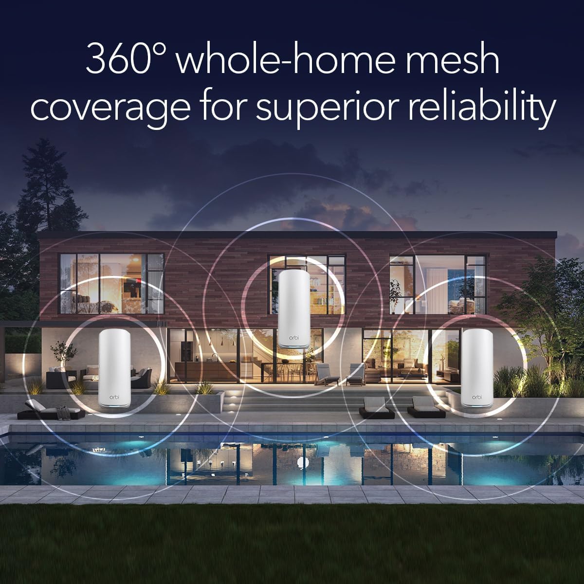NETGEAR Orbi 870 Series Tri-Band WiFi 7 Mesh System (RBE873) - Router + 2 Satellite Extenders, Security Features, Up to 21 Gbps, Covers Up to 9,000 Sq. Ft., 150 Devices, 10 Gig Internet Port, BE21000