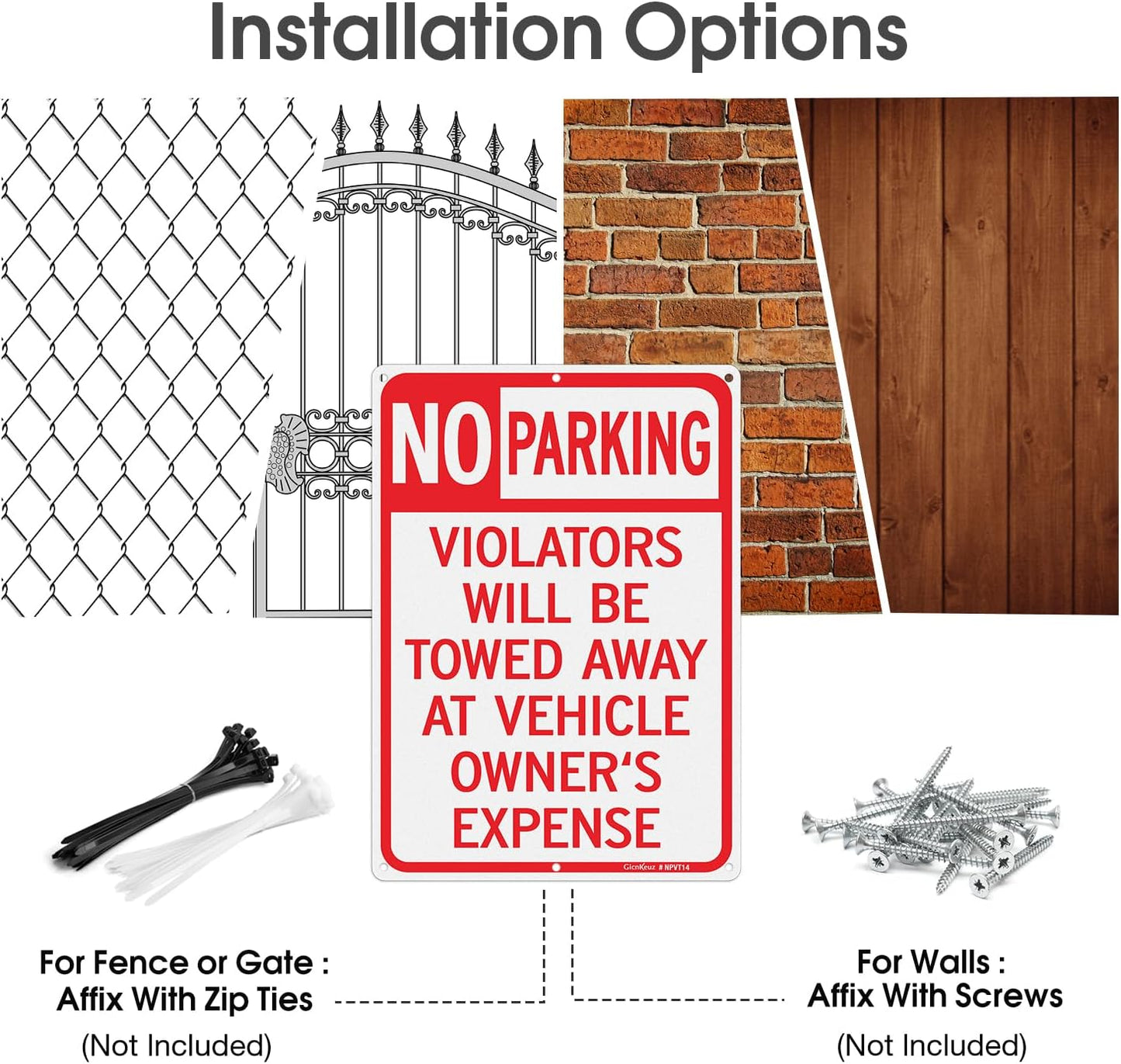 GicnKeuz Large No Parking Signs,14x10 Inches Violators Will Be Towed Away at Vehicle Owner's Expense Signs, Reflective Aluminum, Fade Resistant,Indoor or Outdoor Use (2-Pack)