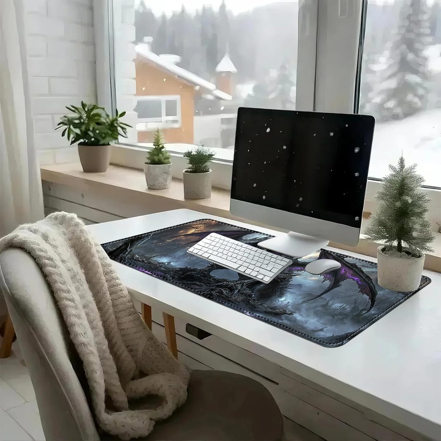 Heated Mouse Pad with 3 Temperature Settings(104°F–122°F),Large 31.5x13 Inch PU Leather Heated Desk Mat,Waterproof Warming Pad for Office,Gaming & Cold Hands Relief,Dark Dragon Fantasy
