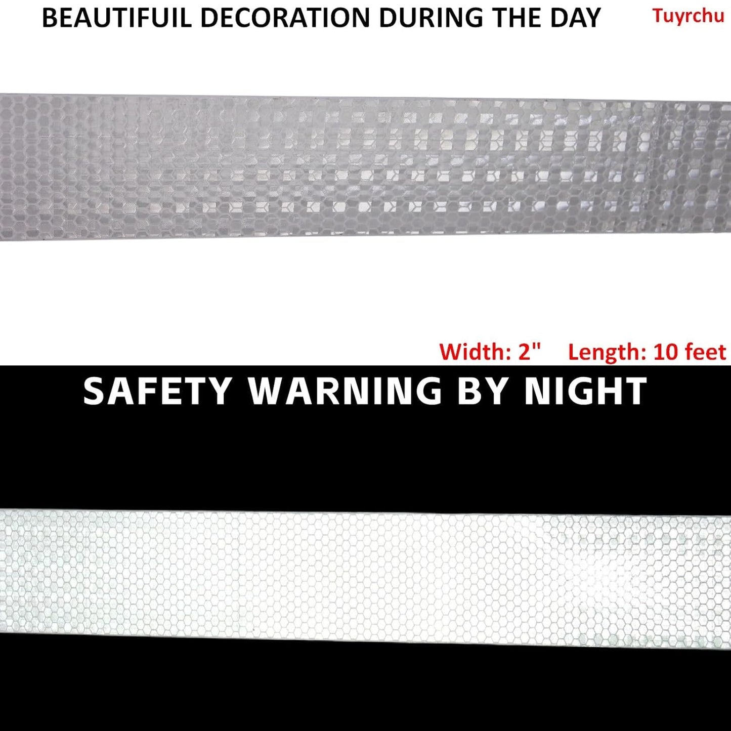White Reflective Tape Outdoor Waterproof 3 inch, High Visibility Warning Industrial Marking Tape,Safety Stickers (11 feet)