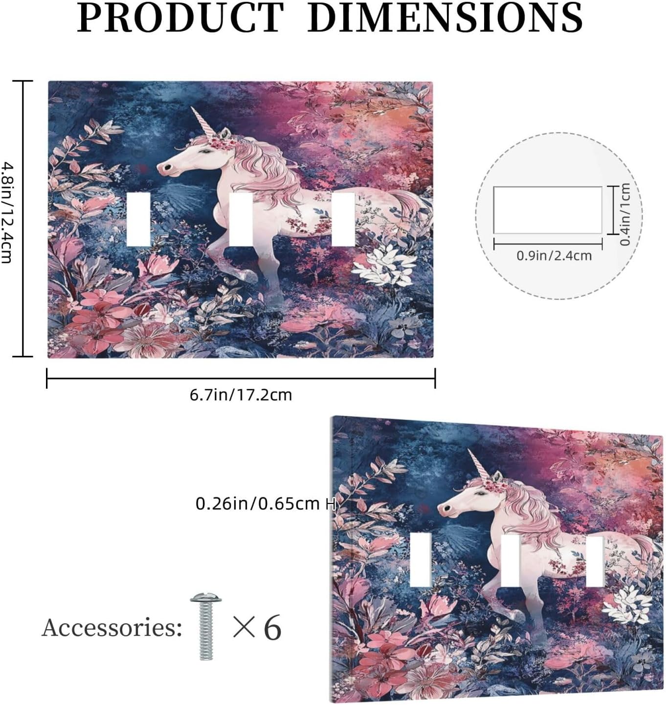 Decorative Light Switch Cover Plate Fantastic Pink Unicorn Wildflower Forest 3 Gang Wall Plate Triple Toggle Switch Plate Covers Electrical Outlet Cover for Bedroom Kids room Decor