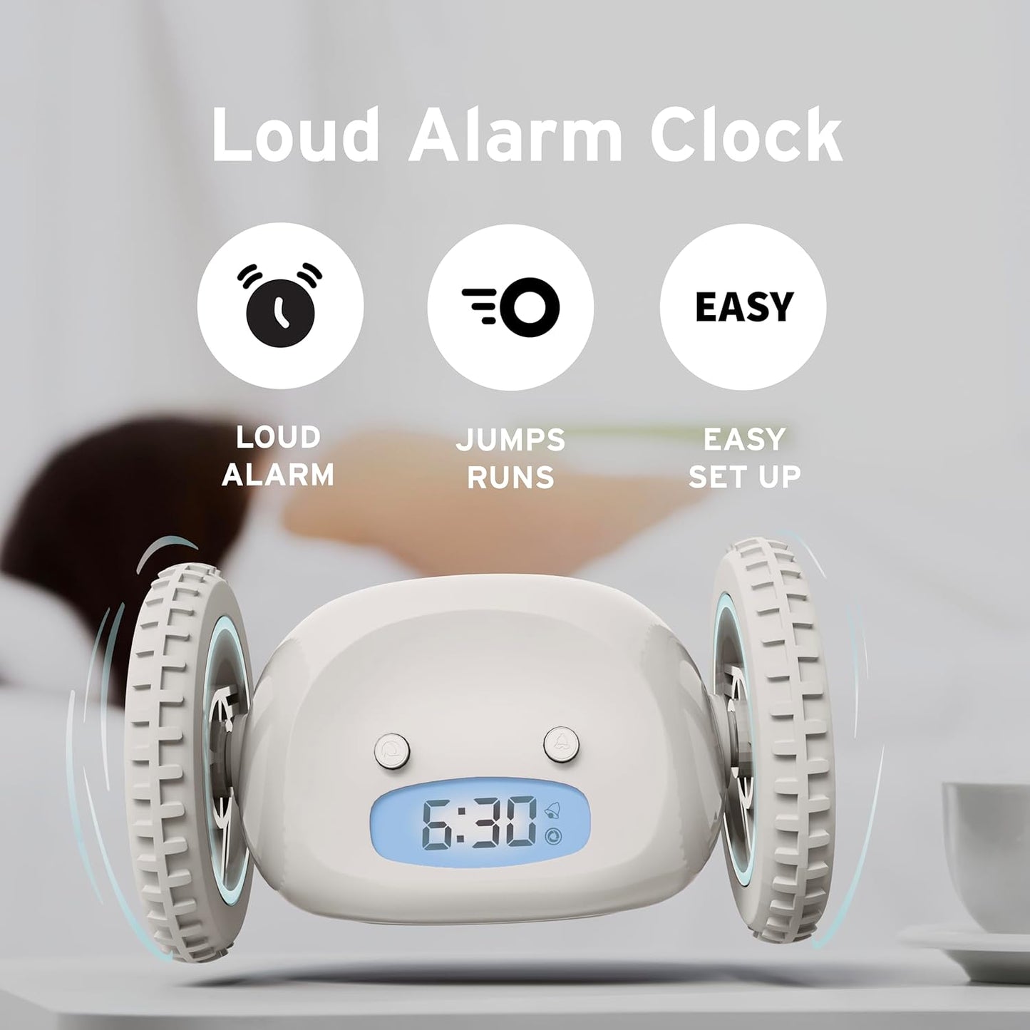 CLOCKY Extra Loud Alarm Clock for Heavy Sleepers on Wheels Rolls Runs Away Vibrating, Easy to Set Super Smart Snooze Digital Bed Shaker Alarm Clock Funny Gift for Adults Kids Teens Bedrooms (Mist)