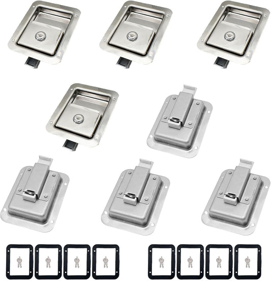 8 Pack Stainless Door Lock Heavy Duty Flush Mount Handle Latch for Trailer Toolbox RV Handle Latch with Gasket Keys