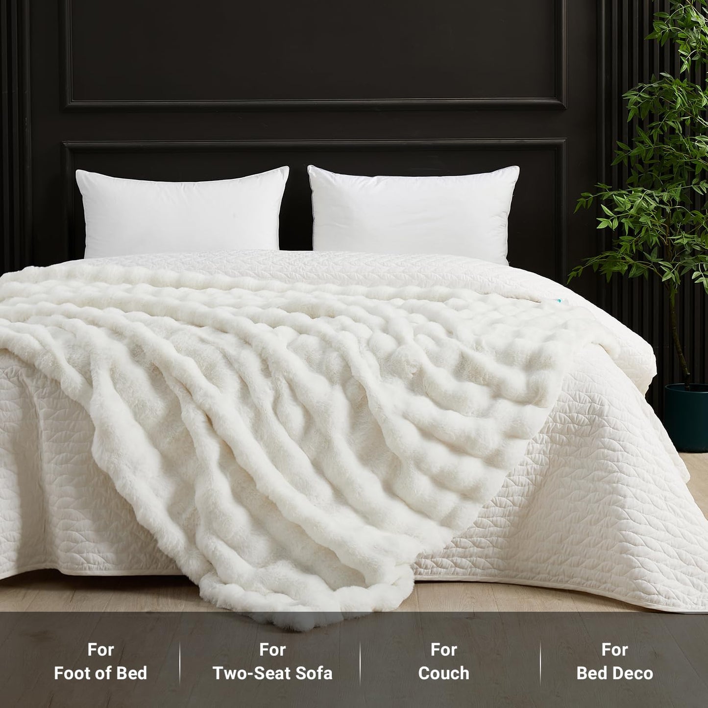 SAPHREAS Faux Fur Throw Blanket for Couch, Fluffy Fuzzy Bubble Blanket for Sofa Bed Living Room, Decor Soft Cozy Gifts for Women Men, 50x60” Cream White