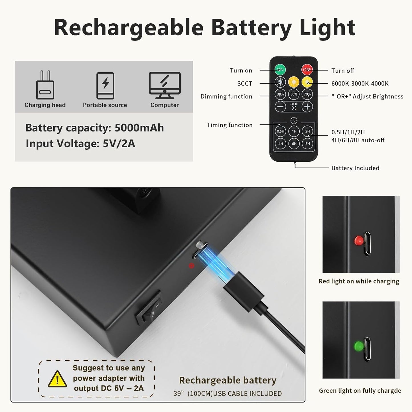 Joosenhouse Battery Operated Picture Light Rechargeable Art Light Wireless Gallery Light with Remote Control and Timed Dimmable with Single Swing Arm 16.54 Inch Warm White Black