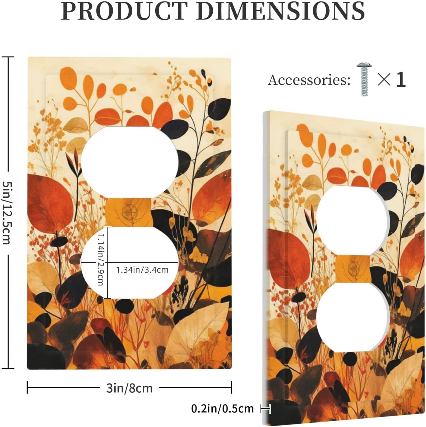 Outlet Covers Boho Warm Colorful Plant Leaves 1 Gang Duplex Electrical Receptacle Faceplate Light Switch Cover Wall Plate Decorative Switch Plates for Bedroom living Room Decor