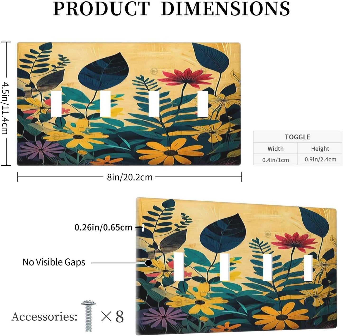 Light Switch Cover Plate Abstract Minimalist Floral Botanical Boho Flower Quad Toggle Wall Plates Decorative Switch Plates 4 Gang Outlet Covers Electrical Panel Cover Faceplate for Home 4.5 X 8 IN