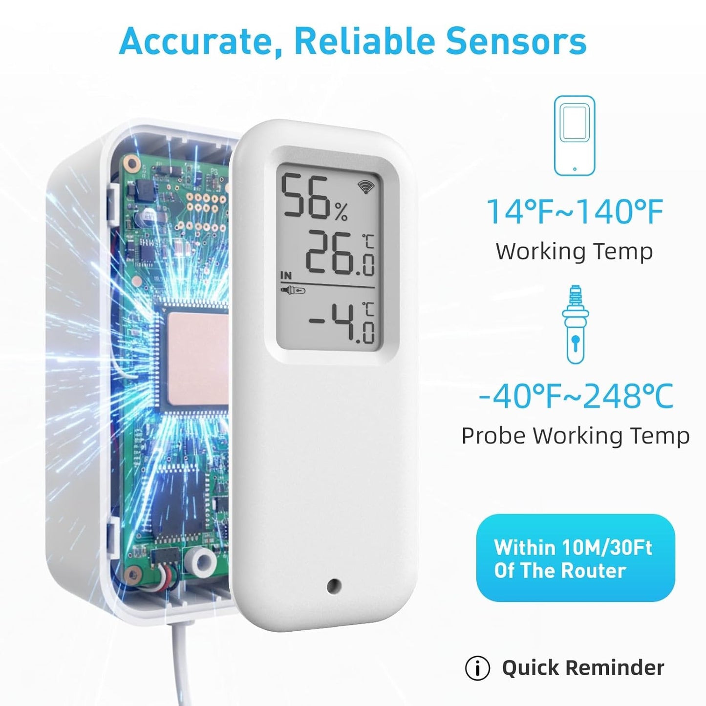 Daytech Freezer Thermometer with Room Thermometer and Freezer Alarm 2in1 WiFi Temperature Sensor with App and Email Alerts for Fridge Fish Tank Pet Cage Wine Cellar Greenhouse 2 Pack (No Hub Required)
